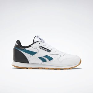 Adidasy Dziecięce Reebok Classic Leather Białe/Czarne/Turkusowe PL 58SCEAZ